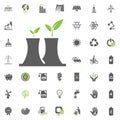 Nuclear Power plant icon. Eco and Alternative Energy vector icon set. Energy source electricity power resource set vector.