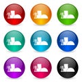 Nuclear power plant icon set, colorful glossy 3d rendering ball buttons in 9 color options for webdesign and mobile applications Royalty Free Stock Photo