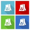 Nuclear power plant icon set, flat design vector illustration in eps 10 for webdesign and mobile applications in four color Royalty Free Stock Photo