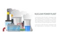 Nuclear power plant, industrial fabrics non-renewable energy sources cartoon vector illustration. Royalty Free Stock Photo