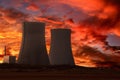 Nuclear power plant with an intense red sky Royalty Free Stock Photo