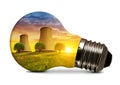 Nuclear power plant in light bulb Royalty Free Stock Photo