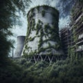 Nuclear power plant in the middle of a forest. 3d rendering, generative ai Royalty Free Stock Photo