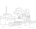 Nuclear power plant, NPP sketch. Vector.