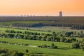 Nuclear power plant pollution green field Royalty Free Stock Photo