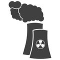 Nuclear power plant silhouette icon in flat style. Non-renewable energy source symbol isolated on white background. Royalty Free Stock Photo