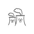 Nuclear power plant hand drawn sketch icon. Royalty Free Stock Photo