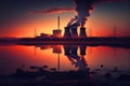 Nuclear power plant at sunset Generate electricity. Royalty Free Stock Photo