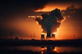 Nuclear power plant at sunset Generate electricity. Royalty Free Stock Photo