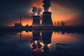 Nuclear power plant at sunset Generate electricity. Royalty Free Stock Photo