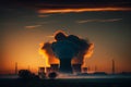 Nuclear power plant at sunset Generate electricity. Royalty Free Stock Photo