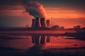 Nuclear power plant at sunset Generate electricity. Royalty Free Stock Photo