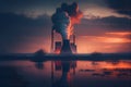 Nuclear power plant at sunset Generate electricity. Royalty Free Stock Photo