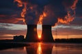 Nuclear power station at dusk Royalty Free Stock Photo