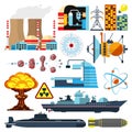 Nuclear power vector set. Royalty Free Stock Photo