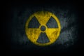 Nuclear radioactive. Radioactive atomic nuclear ionizing radiation danger warning yellow symbol shape concrete cement wall