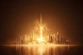 Nuclear rocket launch illuminating a city skyline at dusk Royalty Free Stock Photo