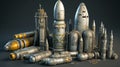 The nuclear warhead and Missiles are ready to be launched. Hypersonic Weapons of mass destruction. Nuclear rockets are ready to Royalty Free Stock Photo