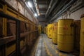 nuclear waste, with warning signs and fences, stored in secure underground facility