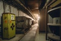nuclear waste, with warning signs and fences, stored in secure underground facility Royalty Free Stock Photo