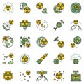 Nuclear Weapons in Space concept colored icons set. Nuclear Bomb, Space-Based Nukes and Radiation creatiive vector signs Royalty Free Stock Photo