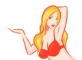 Nude Blonde Woman in red Bra on white background Royalty Free Stock Photo