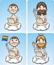 Nude cartoon men on a cloud with laptop Royalty Free Stock Photo
