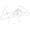 Nude girl with a heart-shaped two-hand gesture on her chest. The concept of love and harmony in the style of minimalism