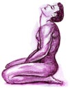 Nude Male on his Knees Illustration in Cerise Pink