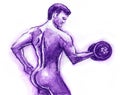 Nude Male Weightlifter Watercolor Illustration in Purple Royalty Free Stock Photo