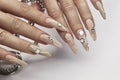 Nude manicure with rhinestones.