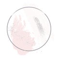 Nude rose pink brush strokes with silver glitter foil round contour frame. Hand-drawn abstract design .