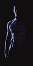 Nude torso of a man on a black background