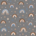 Nude trendy Rainbows seamless pattern, Baby pattern, textile seamless pattern, kids decor print on grey background