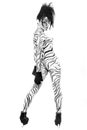 Nude Woman Body Painted as a Zebra