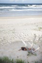 Nude young lady sleeping in sand on the beach Royalty Free Stock Photo