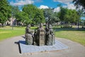 Beautiful dutch town park with bronze sculpture still life after painting of Vincent van Gogh the potato eaters