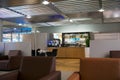 NUERMBERG, GERMANY - JAN 20th, 2017: airport interior, airport Lufthansa senator lounge with leather chairs, bar and