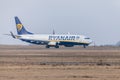 Boing 737 - 800 from Ryanair drives to runway at airport Nuernberg Royalty Free Stock Photo