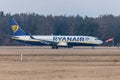 Boing 737 - 800 from Ryanair drives to runway at airport Nuernberg