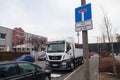 MAN flatbed truck stands on roadside