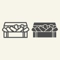 Nuggets line and glyph icon. Chicken in box vector illustration isolated on white. Fried chicken outline style design