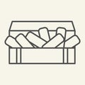 Nuggets thin line icon. Chicken in box vector illustration isolated on white. Fried chicken outline style design