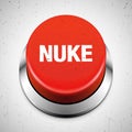 NUKE red button on a grunge concrete background. Nuclear bomb launching button, vector illustration