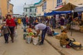 NUKUS, UZBEKISTAN - APRIL 21, 2018: Local people at the bazaar in Nukus, Uzbekist