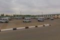 NUKUS, UZBEKISTAN - APRIL 22, 2018: Minibus marshrutka station in Nukus, Uzbekist