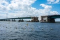 Numansdorp, South Holland, The Netherlands - The Haringvliet bridge with construction works over the Hollandsch Diep Royalty Free Stock Photo