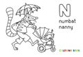 Numbat nanny ABC coloring book. Alphabet N