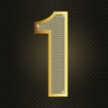 Vector golden number one. First year Anniversary celebration. Realistic shining gold number 1 isolated on black background