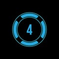 Number 4 in neon blue circle on white background. Royalty Free Stock Photo